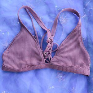 PINK Victoria's Secret strappy racerback ribbed swim top in burgundy size small.